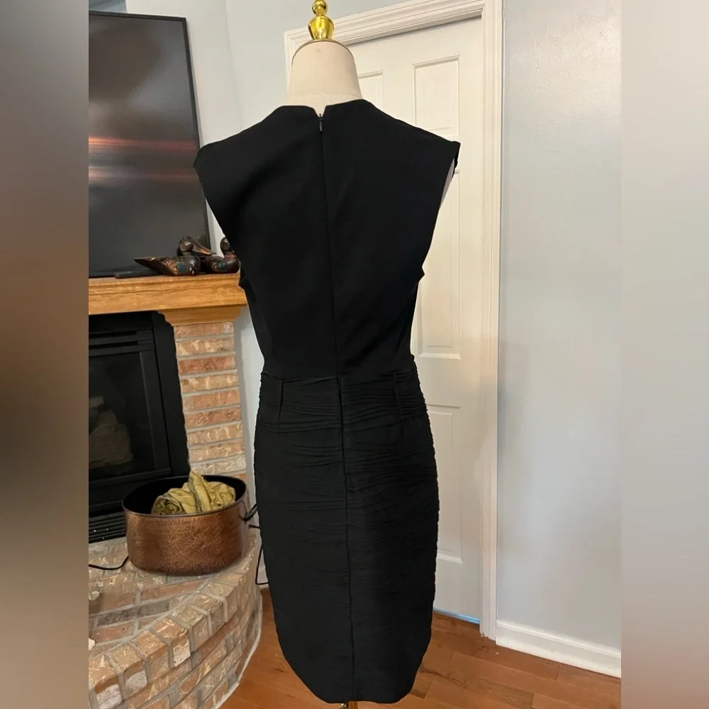 Claudie Pierlot, Paris Black Ruched Cocktail Sheath Dress Plunge,EUC, 38 Size 6